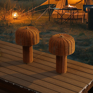 Mia 10" Modern Scandinavian Indoor/Outdoor Faux Wicker Rechargeable/Cordless Dimmable Integrated LED Table Lamp, Set of 2